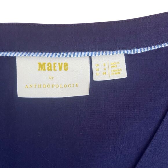 Maeve Sonja Anthropologie Top Blouse Size 4 Blue Embroidery Puffed Sleeves - Picture 8 of 10